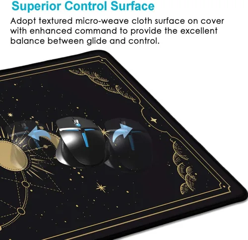 Vista 5 de Alfombrilla de ratón grande de fases lunares, gráfico del ciclo lunar celestial en negro y dorado, alfombrilla de escritorio, alfombrilla