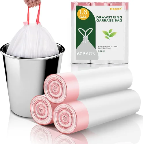Vista 18 de Magesh - Bolsas de basura de 1.2 galones con cordón para baño, 125 unidades, mini bolsa de basura pequeña, sin perfume, de plástico grueso y fuerte