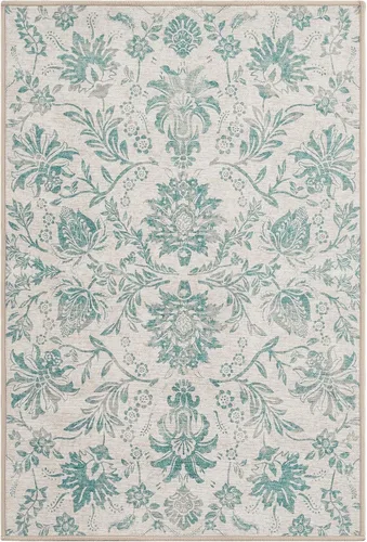 Vista 397 de jinchan Lima - Alfombra simétrica floral geométrica lavable, alfombra de entrada de medio círculo de 2 x 3, alfombra de media luna, suave y Azul