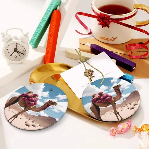Vista 6 de Beautiful Camel Round Ceramic Pendant with Hole and Gold Rope for Christmas and New Year Hanging Decoration at Home