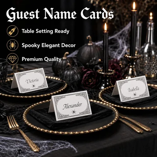 Vista 7 de Andaz Press Tarjetas de lugar con nombre de Halloween para colocar la mesa, etiquetas de alimentos en blanco para tarjetas de bufé de fiesta