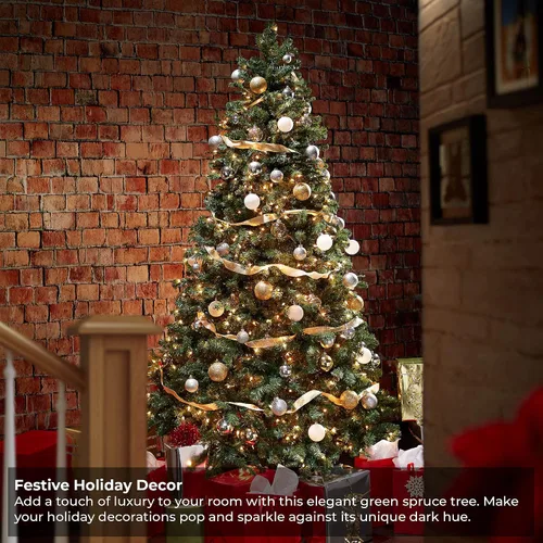 Vista 8 de Casafield - Árbol de Navidad artificial de verde pino realista, de 7.5 pies con luces y soporte de metal resistente