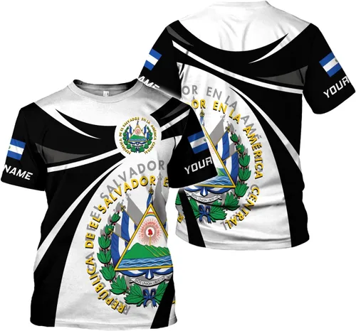 Vista 2 de Ligthuy - Camisa de El Salvador con nombre personalizado 3D, camiseta con la bandera de El Salvador para hombres y mujeres, camisetas unisex S-5XL