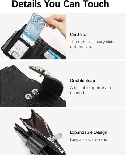 Vista 3 de BOSTANTEN Cartera de cuero para mujer, pequeña, con bloqueo RFID, bolsillo con cremallera, tarjetero con ventana de identificación, 1-negro