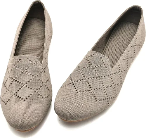 Vista 2 de Puxowe Zapatos planos de ballet para mujer, zapatos de vestir de punto con punta redonda, ligeros, cómodos, de cuña baja, sin cordones, zapatos