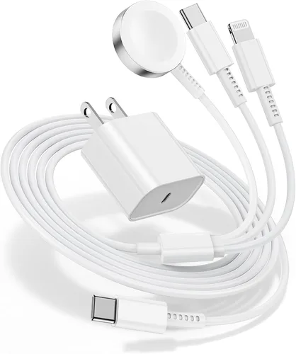 Vista 8 de Cargador para Apple Watch de carga rápida, cable de carga múltiple 3 en 1 con cargador USB C de 20 W, cable de carga iWatch de 6 pies para iWatch
