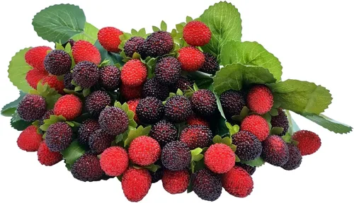 Vista 7 de M2cbridge 4 piezas artificiales de bayas rojas frambuesas de frutas falsas BlackBerry Props decoración de mesa (negro)