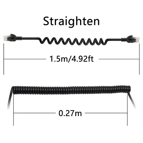 Vista 7 de Cable Ethernet Cat5e en espiral – Cable de red LAN RJ45 retráctil para laptops, escritorio, routers, decodificadores – estirable hasta 4.9 ft