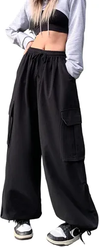Vista 2 de Pantalones de mujer Y2k Cargo Gothic Baggy Pantalones de cintura alta Harajuku Streetwear Pantalones de paracaídas para hombre