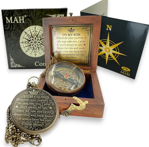 Vista 14 de Brass Compass Gift to My Son Never Forget I Love You, Sentimental Keepsake from Mom Dad Grandparents, Inspirational Guidance Compass Gift for Son