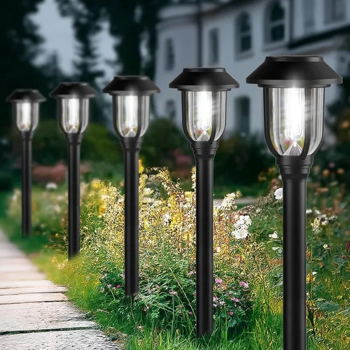Vista 10 de ILANCK Luces solares para caminos al aire libre, paquete de 12 luces solares para exteriores, impermeables, blanco cálido, encendido y apagado