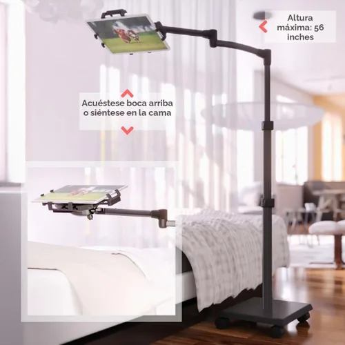 Vista 7 de Levo G2 Soporte Premium para Tablet en el Piso con Brazo Ajustable de 5 Ejes para iPad, Kindle, Samsung – Rango de Altura 30–56 Pulgadas – Lectura