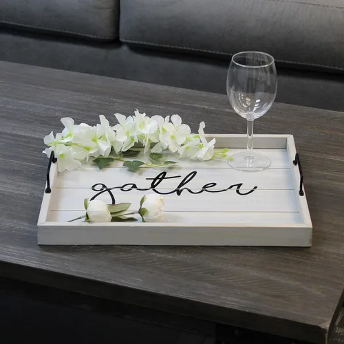 Vista 12 de Elegant Designs HG2013-GBL Bandeja de Servir Redonda de Madera Decorativa de Navidad de 13.75'' con Asas, Verde Believe Lavado verde "Believe
