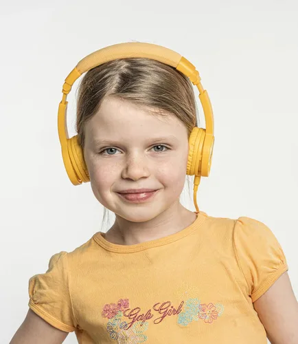 Vista 4 de BuddyPhones Explore Plus Auriculares plegables con cable para niños, cable para compartir audio integrado con micrófono en línea, limitación