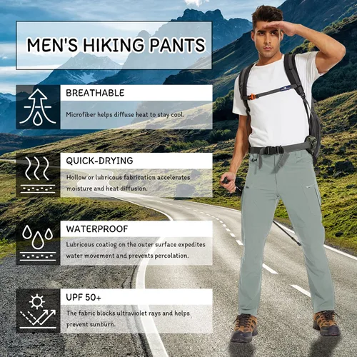 Vista 8 de Pantalones tácticos para hombre, resistentes al agua, pantalones de senderismo al aire libre, pantalones de trabajo ligeros Ripstop, 8 bolsillos
