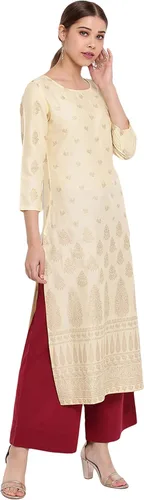Vista 5 de Janasya Indian - Kurta de rayón crema para mujer