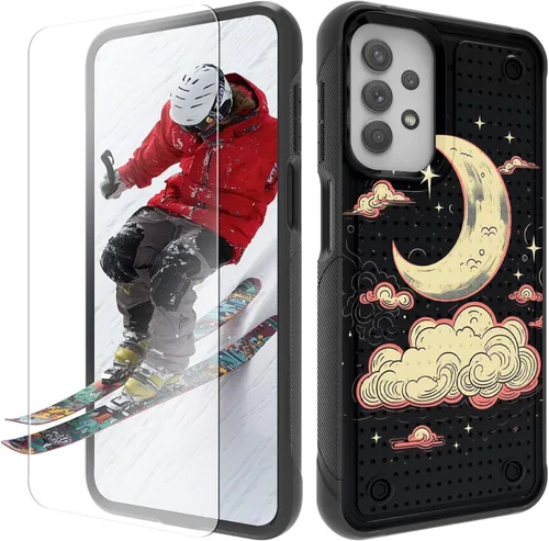 Vista 11 de Funda para Samsung Galaxy A13/A04/A04S/A23/A32 5G con protector de pantalla, parte trasera con textura de policarbonato duro, hermosa flor, diseño