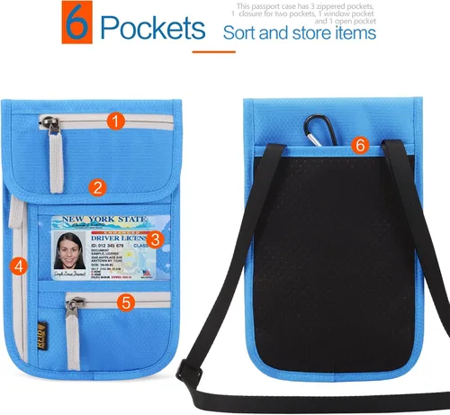 Vista 3 de Cartera de cuello ligera con bloqueo RFID, bolsa de viaje impermeable para mujeres y hombres