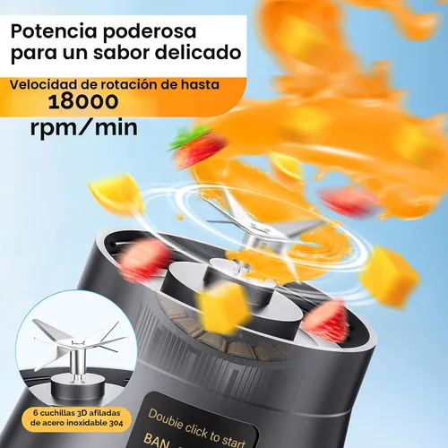 Vista 3 de Licuadora portátil de tamaño personal para hacer batidos - Mini vaso de Negro