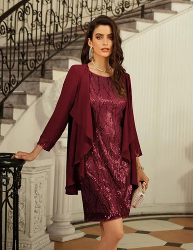Vista 2 de GRACE KARIN Vestido de lentejuelas para mujer, vestidos de invitada de boda, vestidos de madre de la novia, vestido formal, vestido de dos piezas
