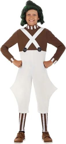 Vista 2 de Willy Wonka - Disfraz de Oompa Loompa para niños, uniforme de trabajador de fábrica de chocolate, traje para Halloween