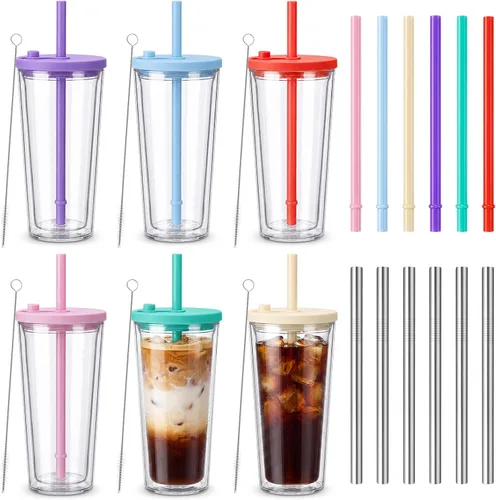 Vista 17 de Honeydak Paquete de 2 Tazas Reutilizables de 16oz para Café Helado con Tapas, Impermeables y de Pared Doble Aislada, Vaso de Café Helado de Plástico
