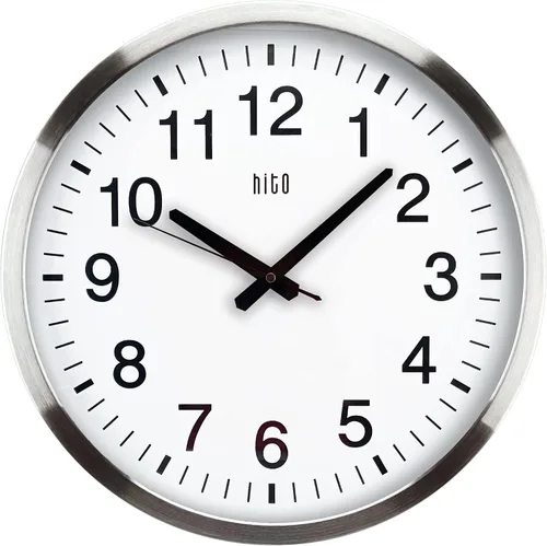 Vista 23 de HITO Reloj de pared silencioso de 10 pulgadas, funciona con pilas, sin tictac, cubierta de vidrio, marco de aluminio plateado, para decoración