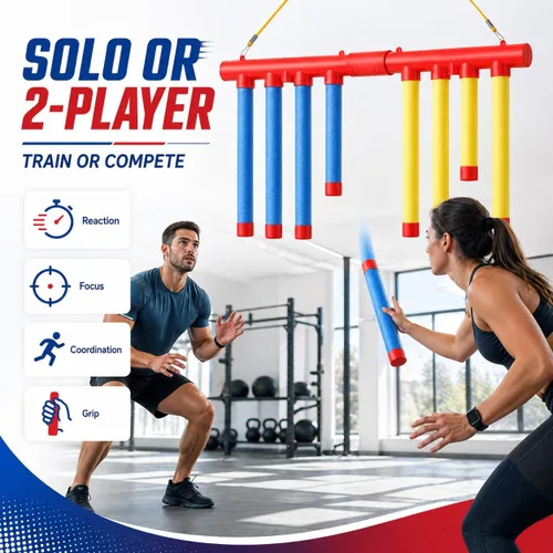 Vista 8 de Reflex Drop Sticks Challenge, herramienta de entrenamiento de reacción de palos caídos, palos de captura de velocidad ajustable para coordinación