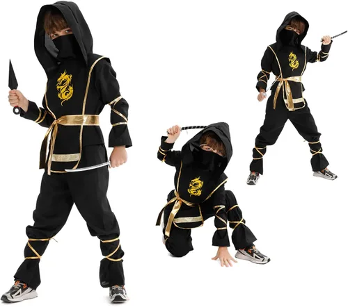 Vista 8 de Disfraz de Halloween para niños, disfraz de ninja y juego de simulación con juguetes Ninja de lujo