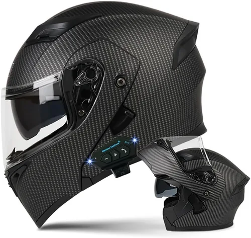 Vista 13 de Casco de motocicleta modular Bluetooth con aprobación DOT, antiempañamiento, doble visera, cara completa, abatible, con altavoz y micrófono