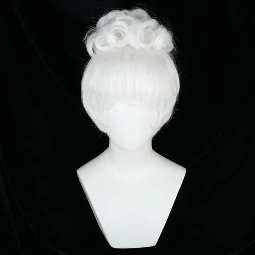 Vista 31 de Pelucas de disfraz de cosplay azul claro de 16 pulgadas para mujer, de 16 pulgadas, con flequillo lateral