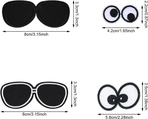 Vista 2 de Honbay 24 lentes de sol de dibujos animados blancos y negros, parches para coser, delicados apliques bordados para decoración de ropa y manualidades
