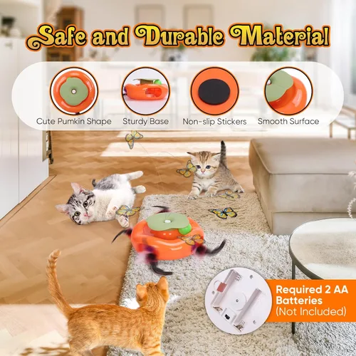 Vista 5 de Pawingcat Juguete interactivo para gatos 3 en 1 de Halloween, juguete para gatos de calabaza, golpear un topo, juguete para gatos con mariposa