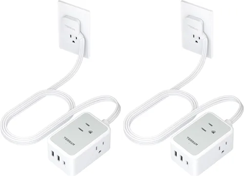 Vista 13 de TESSAN - Tira de alimentación de enchufe plano pequeña, cable de extensión ultrafino de 5 pies, color negro