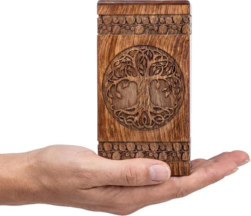 Vista 15 de Urna de palisandro hecha a mano para cenizas humanas, urnas de madera para adultos del árbol de la vida hechas a mano, urna de cremación fúnebre
