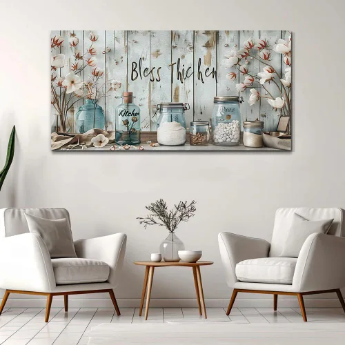 Vista 8 de ERQINHUA Lienzo decorativo retro para pared, decoración de pared para sala de estar, cocina y comedor, pintura de hierba con flores, obras de arte