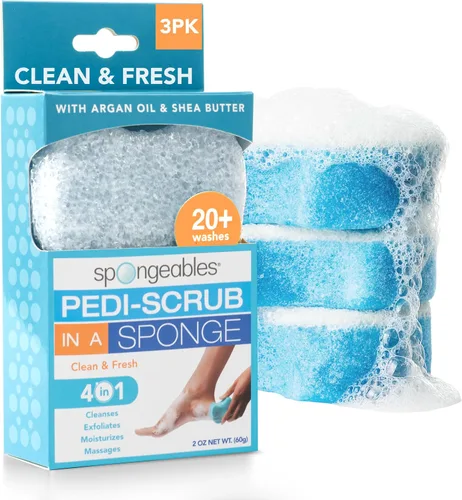 Vista 15 de Spongeables Pedi Scrub Foot Exfoliating 20+ Wash Sponge, aceite de argán, 2