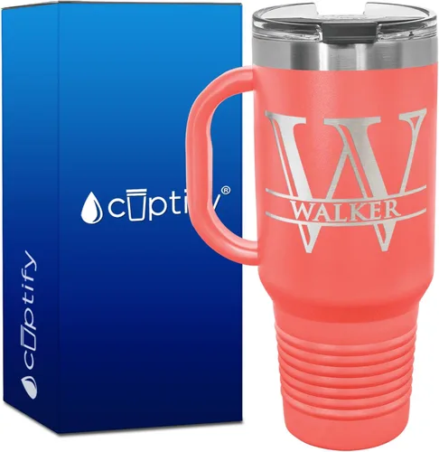 Vista 55 de Vaso personalizado de regalo de cumpleaños para mujeres y hombres, con monograma de escritura dividida, inicial y nombre grabado en negro, taza