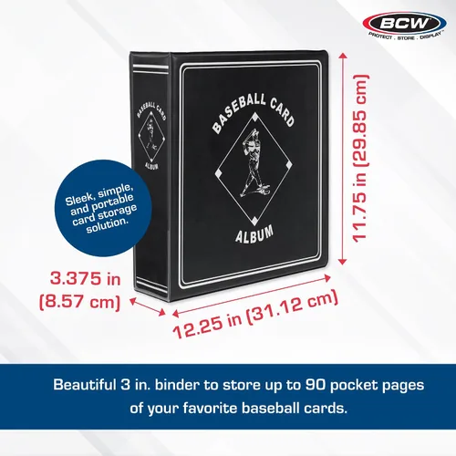Vista 3 de BCW Supplies - Álbum de béisbol de 3 pulgadas, color negro, carpeta duradera de alta calidad para 90 tarjetas de béisbol, anillo en D de servicio