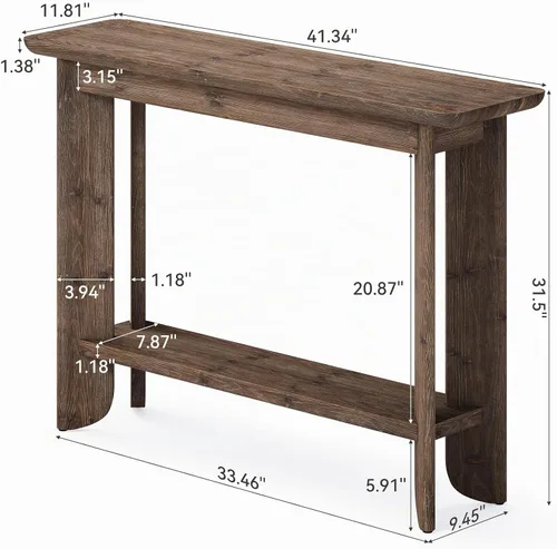 Vista 2 de LITTLE TREE Mesa de sofá de 41.3 pulgadas, mesa consola de madera maciza de 2 niveles para sala de estar, moderna mesa de sofá detrás del sofá, mesa