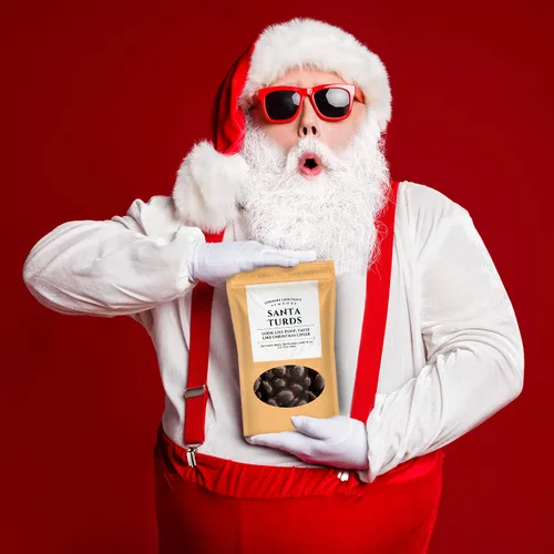 Vista 4 de Almendras de chocolate oscuro de Santa Turds, regalos gourmet de Kepperton para hombres, divertidos dulces navideños para adolescentes, rellenos