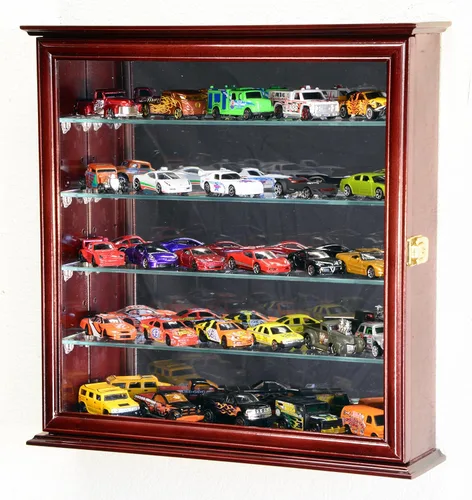 Vista 4 de Vitrina de exposición de Hot Wheels, autos Matchbox y Diecast con espejo en el fondo., Walnut Nogal