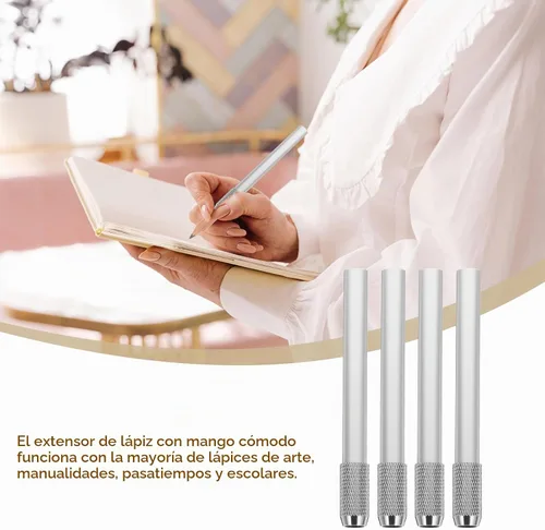 Vista 7 de TEHAUX 5 extensores de lápiz, de acero inoxidable de 4 pulgadas, ajustable, soporte de carbón, extensor de manga para bolígrafo, alargador