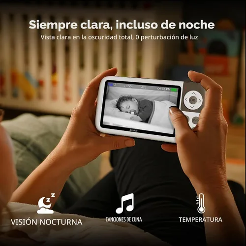 Vista 6 de Monitor de bebé de video de 5 pulgadas con cámara y audio, duración de la batería de 36 horas, cámara HD, zoom panorámico, inclinación 3X, monitor