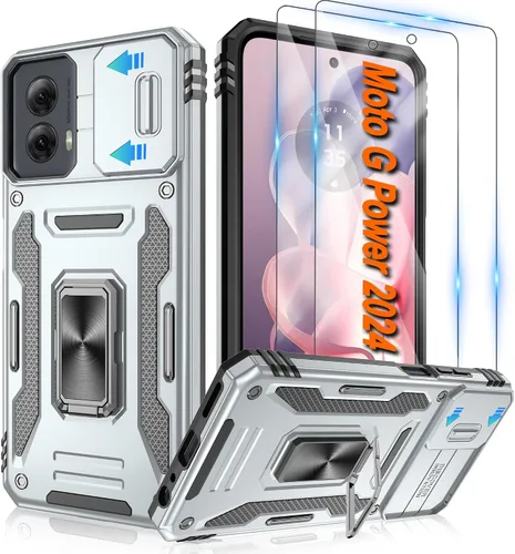 Vista 83 de Atump Funda para Motorola Moto G Play 2024 (4G) con [paquete de 2] protector de pantalla HD y cubierta para cámara deslizante, soporte de anillo