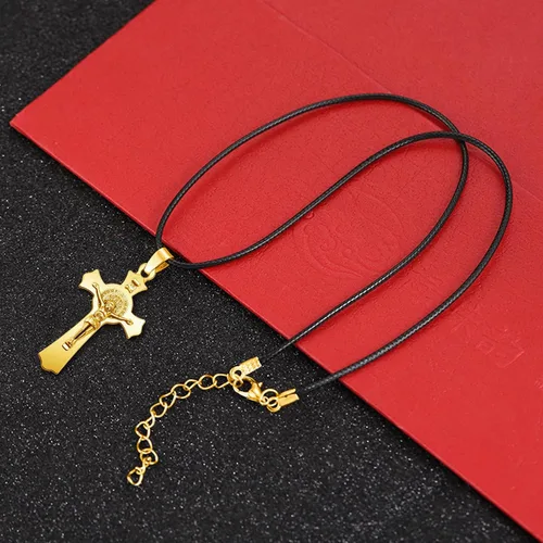 Vista 6 de 10 piezas de medallas de metal de San Benito con cruz, dijes de rosario, centro INRI, crucifijo, cuentas colgantes, joyería católica DIY, regalos