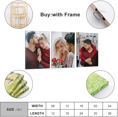 Vista 2 de Juego de arte de pared colgante de 3 paneles, impresiones en lienzo personalizadas con tus fotos, arte personalizado, fotos impresas en lienzo
