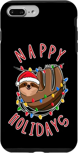 Vista 8 de iPhone 15 Plus Nappy Holidays! Divertido perezoso enredado en la caja de luces de Navidad
