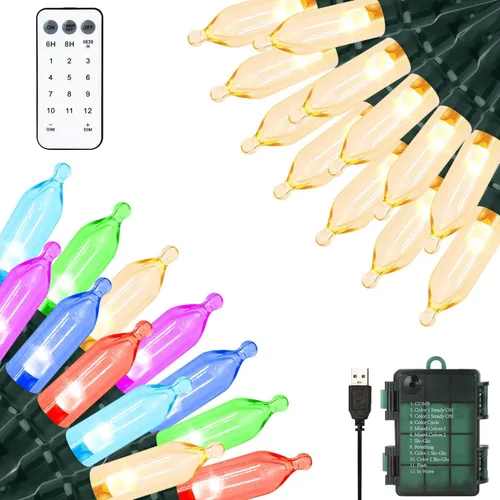 Vista 19 de Green Convenience Luces de Navidad a pilas de 33 pies 100 LED para Blanco