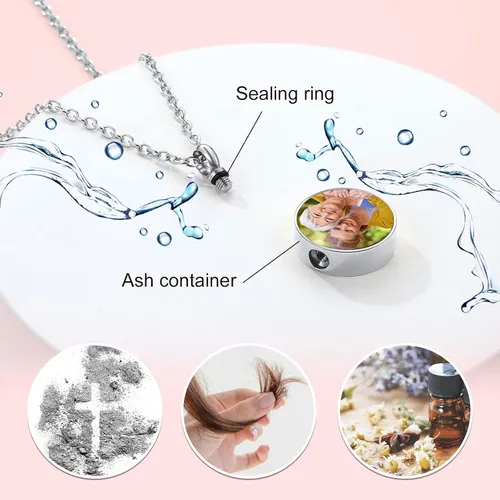 Vista 132 de FindChic Collares personalizados con urna para cenizas, barra vertical, gato, luna, reloj de arena, garra de perro, acero inoxidable, chapado en oro